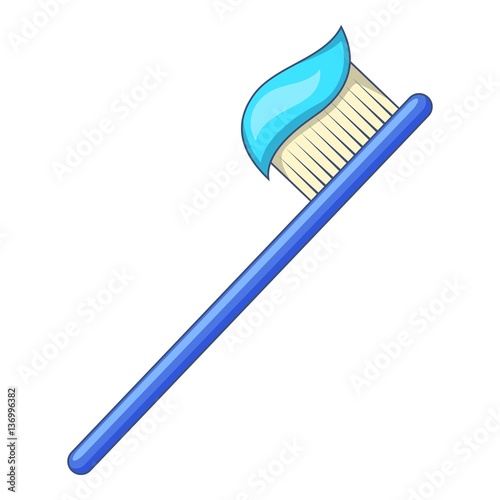 Toothbrush with toothpaste icon, cartoon style