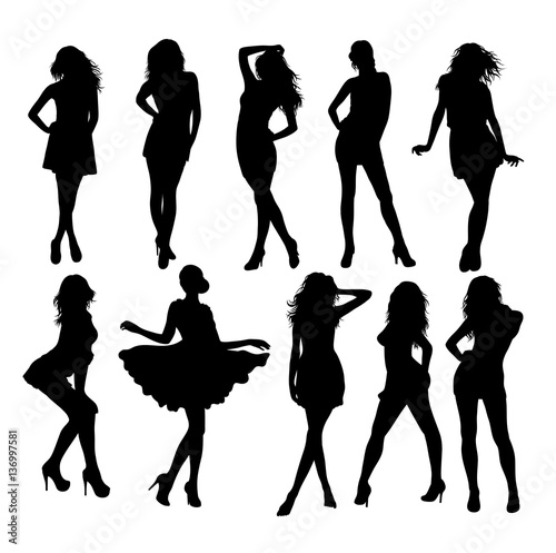 Fashion Girls Model Silhouettes, art vector design