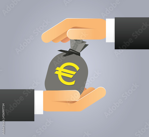 Illustration Deal mit Händen mit Euro-Geldsack