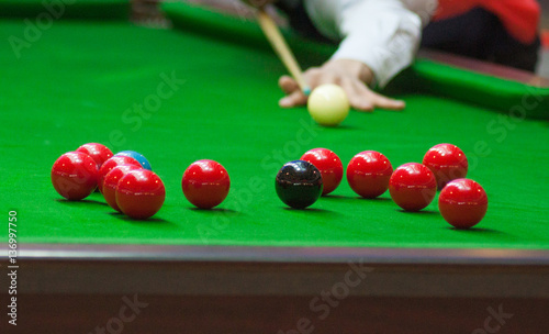 Fotografie, Obraz Red Ball and Snooker Player, man play snooker