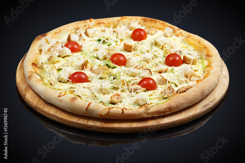 Caesar Pizza  tomatoes with chicken photo