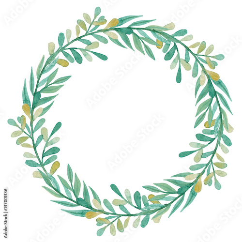 Wreath With Watercolor Green and Yellow Leaves © Nebula Cordata