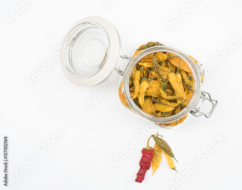 Dried Peppers in Open Jar