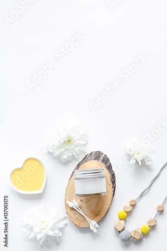 natural organic cosmetics for baby on white background top view