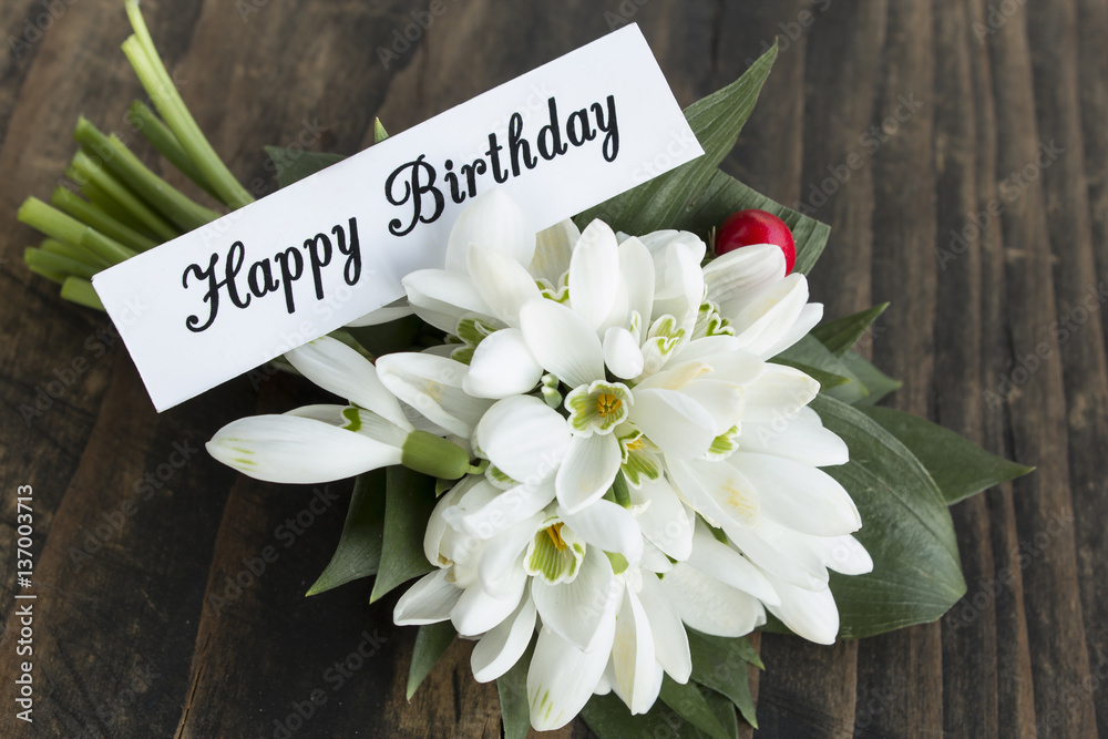 Ταπετσαρία Happy Birthday Card with Bouquet of Snowdrops