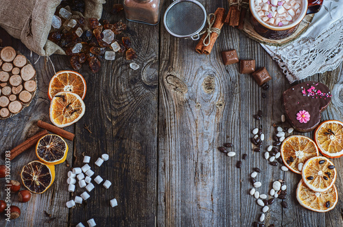 Kitchen table with sweets and dessert