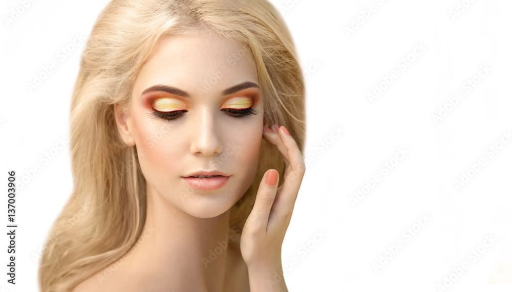 Fototapeta premium Young beautiful woman with sensitive perfect skin and profession
