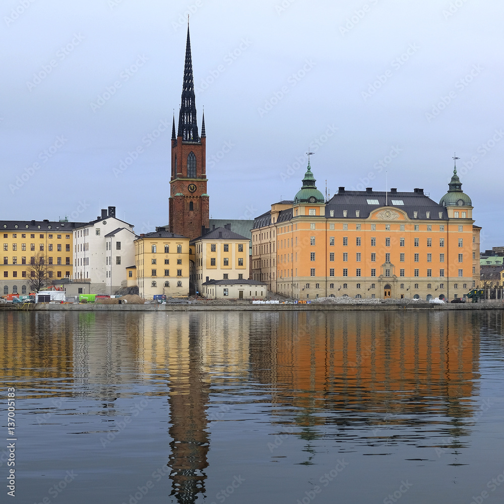 Fototapeta premium Stockholm, Sweden - March, 16, 2016: panorama of an old town of Stockholm, Sweden