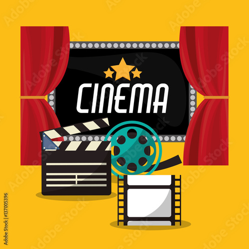 cinema teather reel film clapper and board vector illustration eps 10