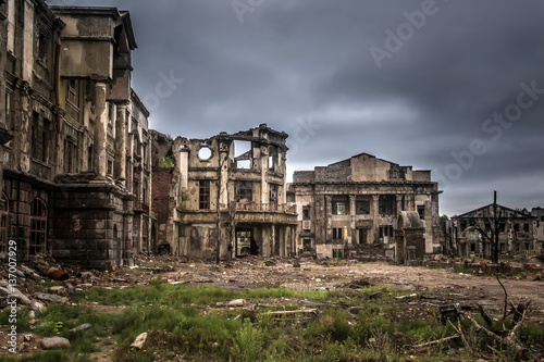 The ruins of the buildings ...
