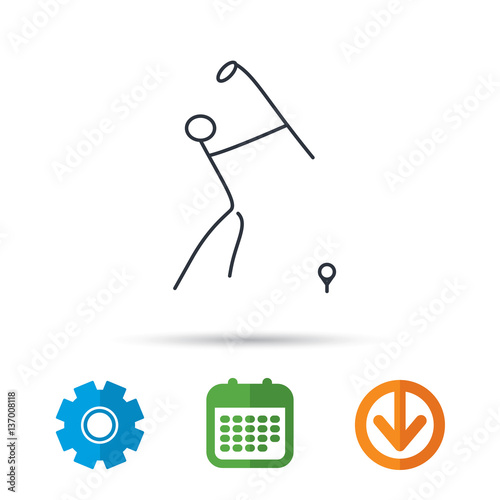 Golf club icon. Golfing sport sign. Professional equipment symbol. Calendar, cogwheel and download arrow signs. Colored flat web icons. Vector