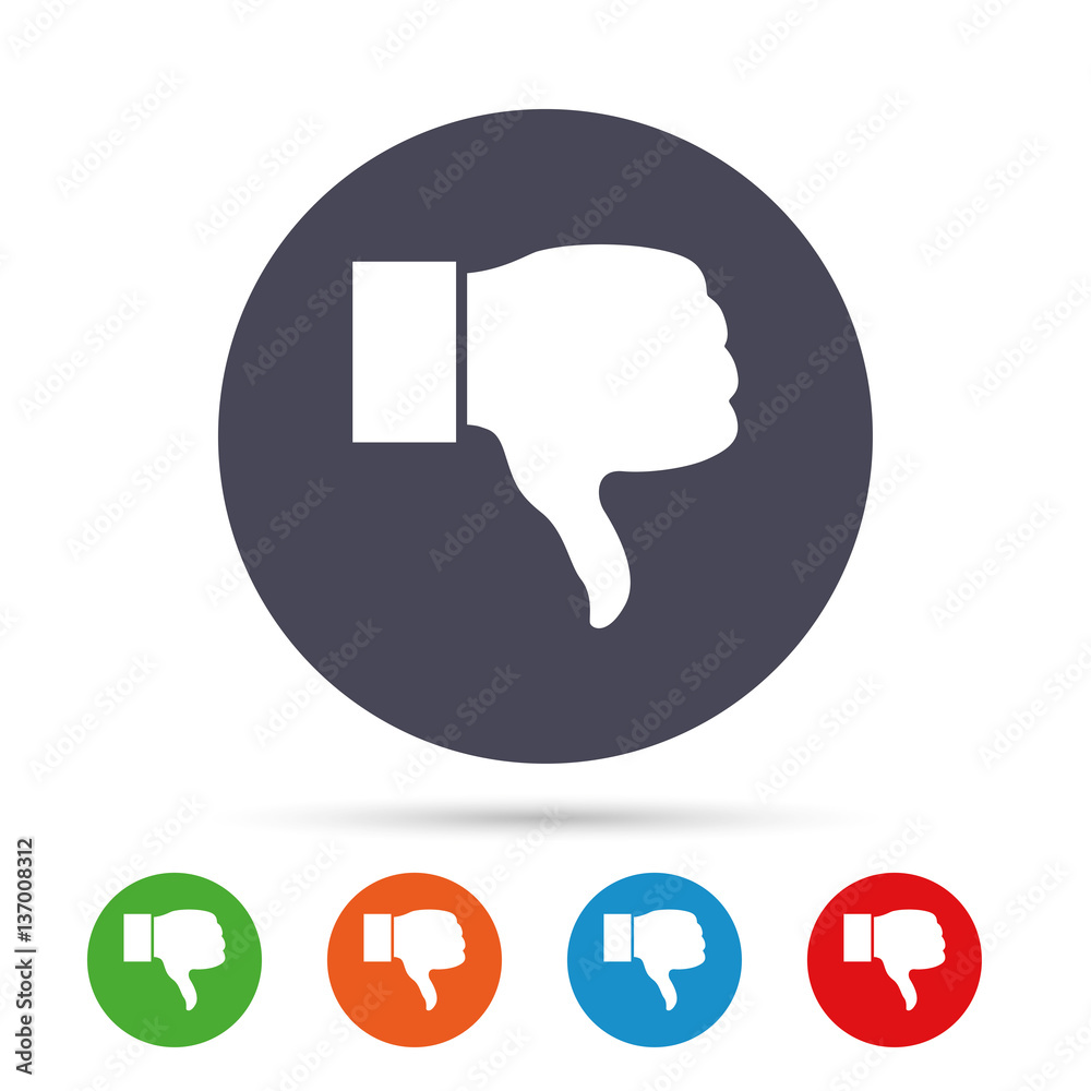 Dislike sign icon. Hand finger down symbol. Dislike sign icon. Hand finger down symbol.