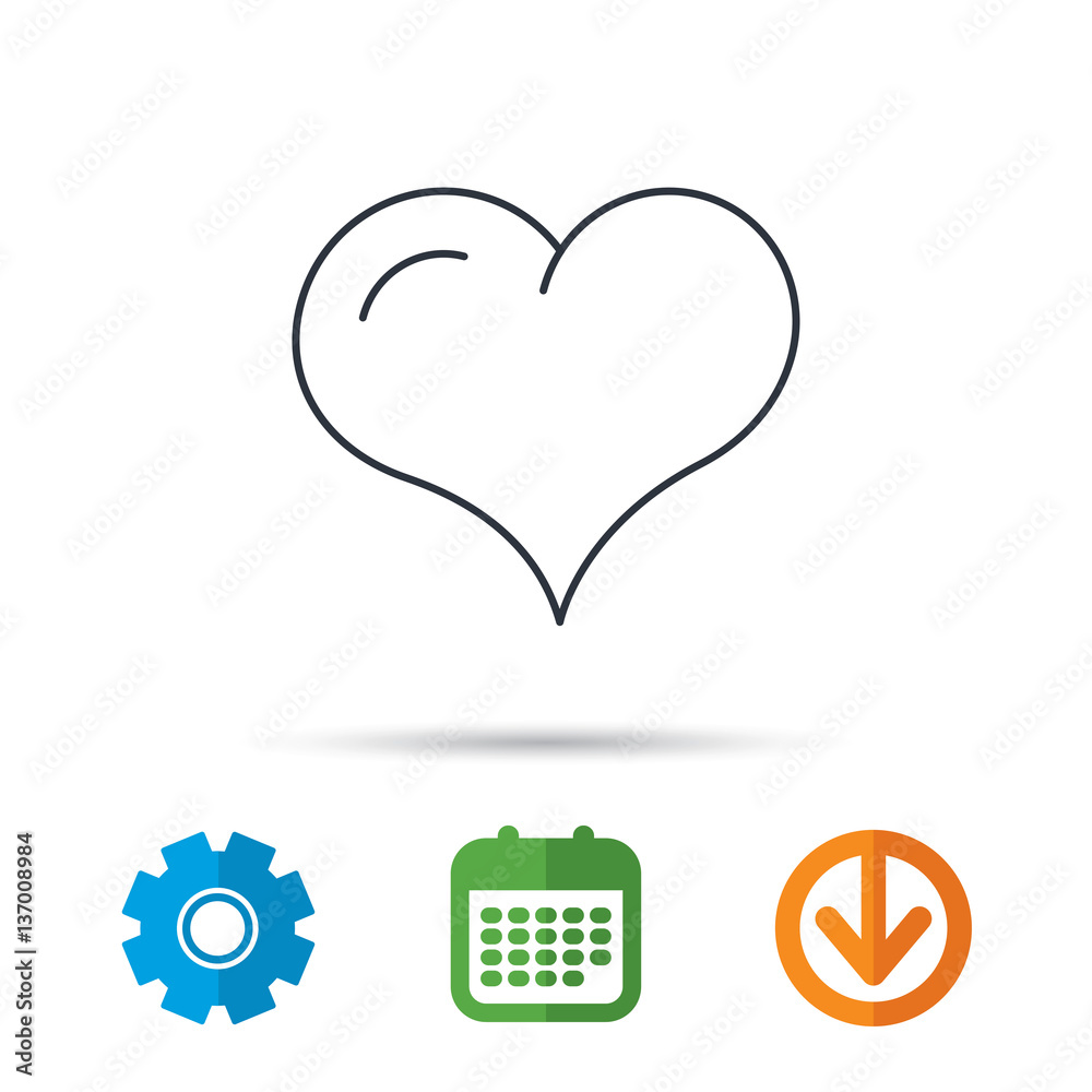 Love heart icon. Life sign. Calendar, cogwheel and download arrow signs. Colored flat web icons. Vector