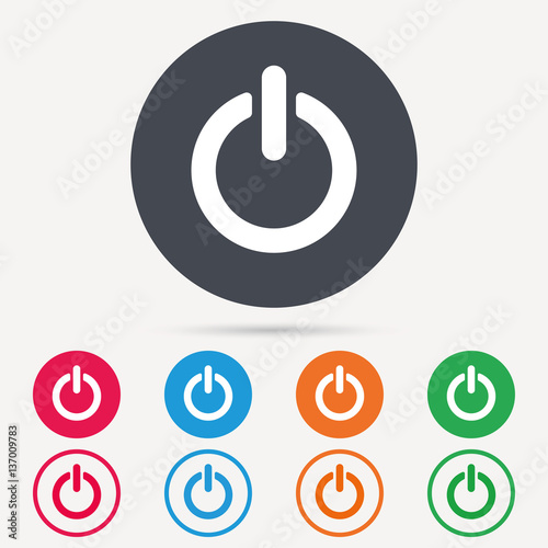 On, off power icon. Energy switch symbol. Round circle buttons. Colored flat web icons. Vector