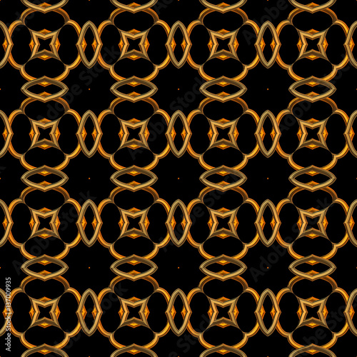 Golden seamless pattern with curls on black