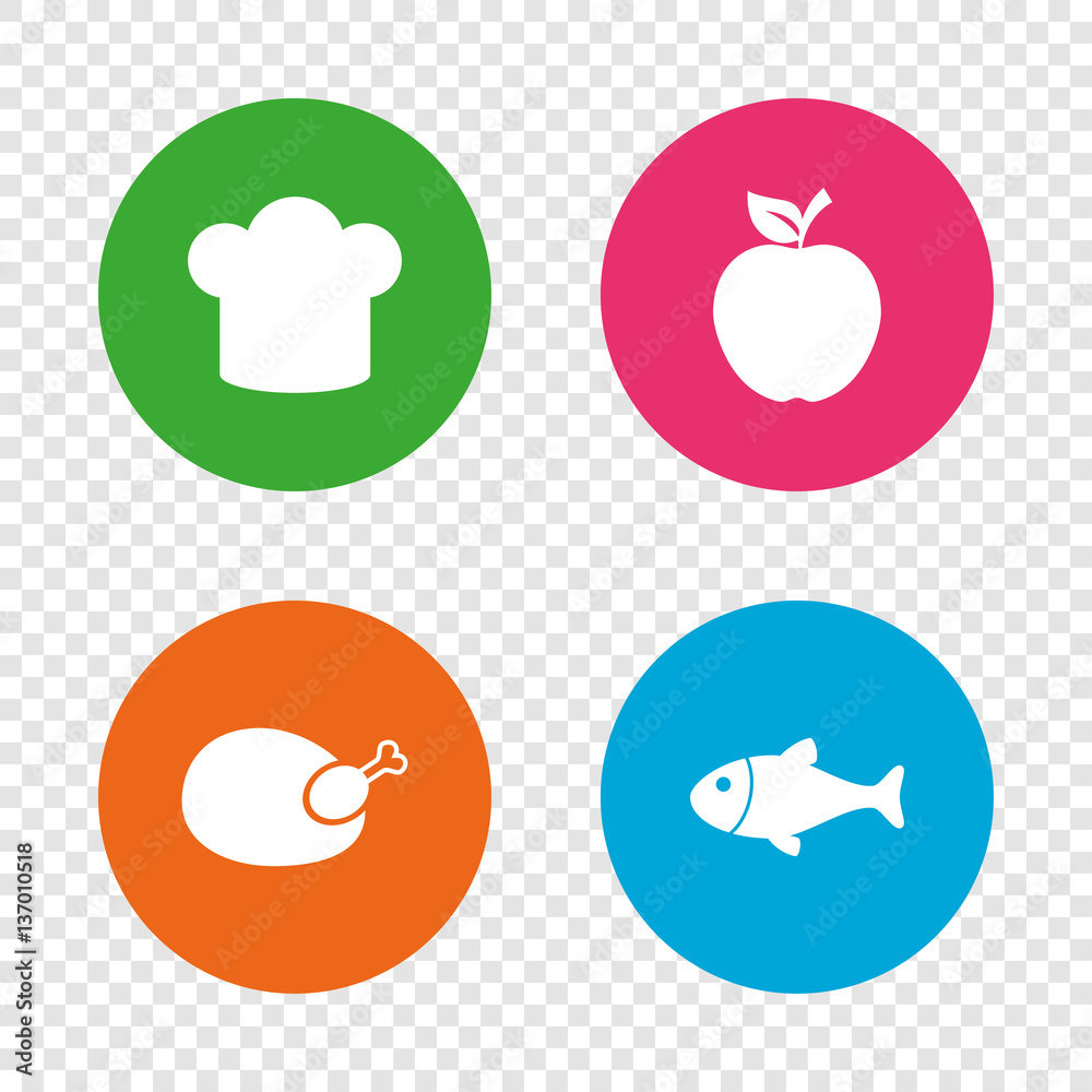 Food icons. Apple fruit with leaf symbol.
