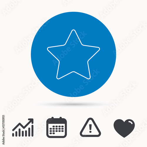 Star icon. Add to favorites sign. Astronomy symbol. Calendar, attention sign and growth chart. Button with web icon. Vector