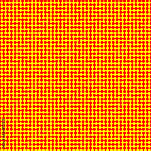 Seamless yellow pattern with labyrinth-like connected red dots - Eps10 vector graphics and illustration