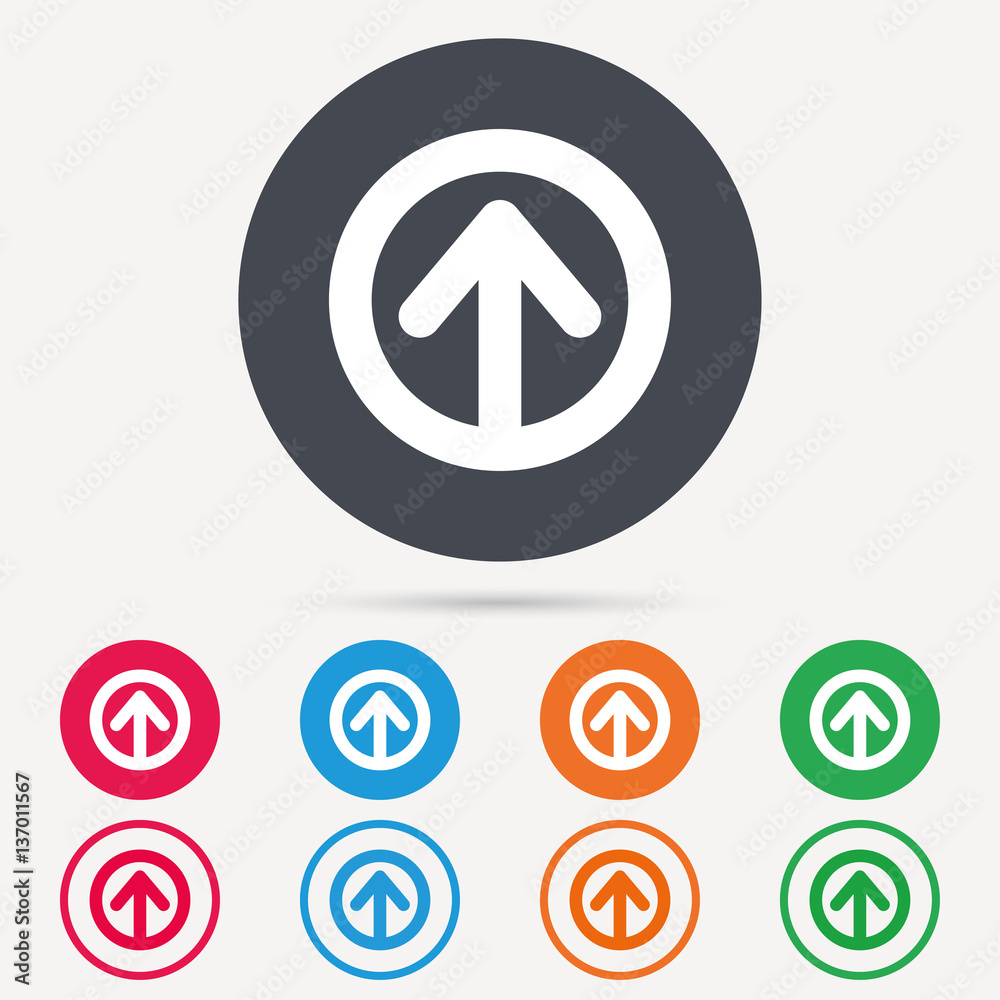 Upload icon. Load internet data symbol. Round circle buttons. Colored flat web icons. Vector Upload icon. Load internet data symbol. Round circle buttons. Colored flat web icons. Vector