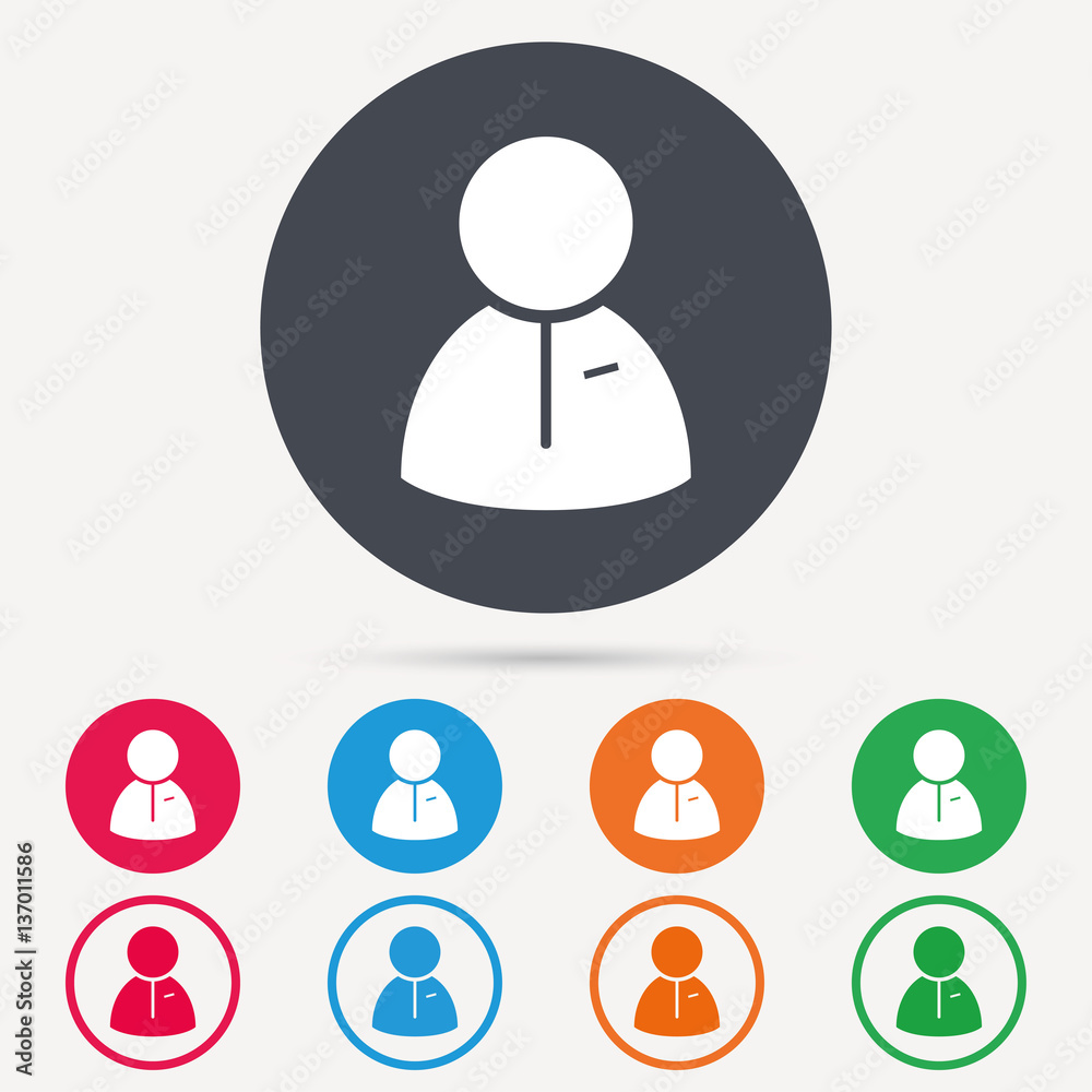User icon. Human person symbol. Round circle buttons. Colored flat web icons. Vector User icon. Human person symbol. Round circle buttons. Colored flat web icons. Vector