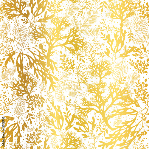 Vector Gold and White Seaweed Texture Seamless Pattern Background. Great for elegant gray fabric, cards, wedding invitations, wallpaper.