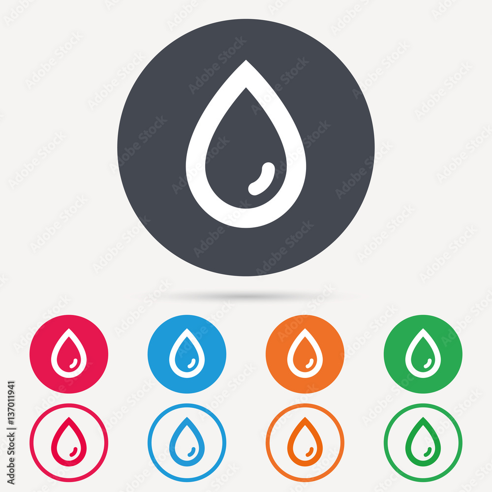 Water drop icon. Natural aqua symbol. Round circle buttons. Colored flat web icons. Vector Water drop icon. Natural aqua symbol. Round circle buttons. Colored flat web icons. Vector