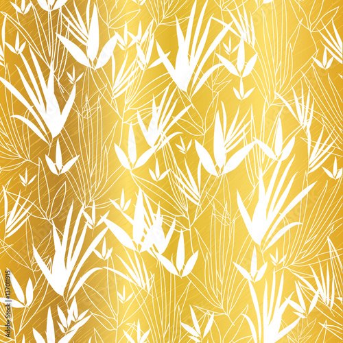 Vector Golden on White Asian Bamboo Leaves Seamless Pattern Background. Great...