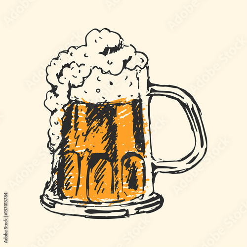 Craft beer and pub sketch vector illustration.