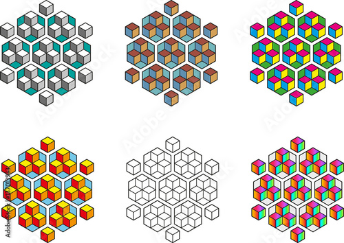 Vector collection of abstract cube patterns