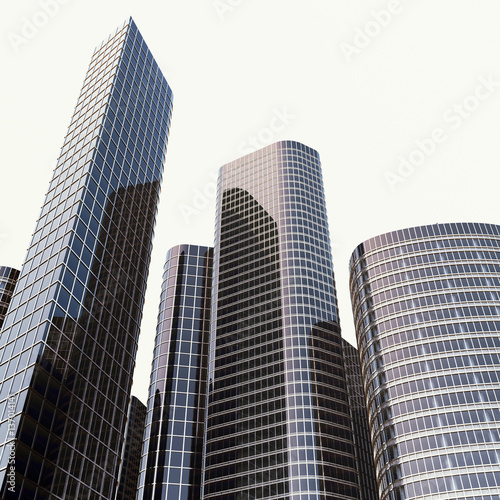 View of the glass building, high-rise building, skyscraper, commercial modern city of future. Economic and financial concept. 3d rendering