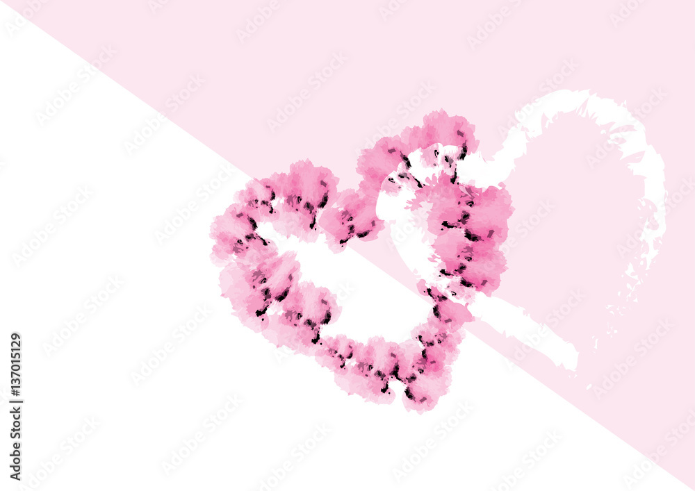 pink water color heart design for frame or background  isolated on white background,