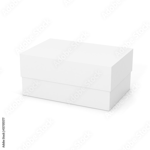 White closed product package box isolated on white background. Mock-Up template ready for your design. 3d rendering