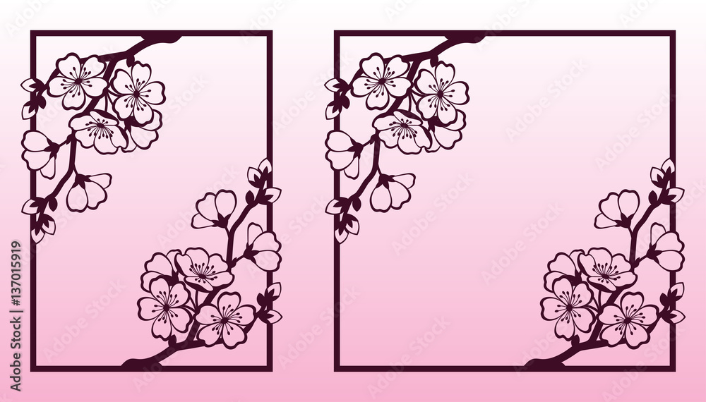 Obraz premium A branch of cherry or sakura blossoms. Laser cutting templates.