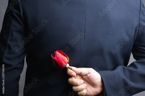 Fototapeta Naklejka Na Ścianę i Meble -  Business man hand with red rose flower