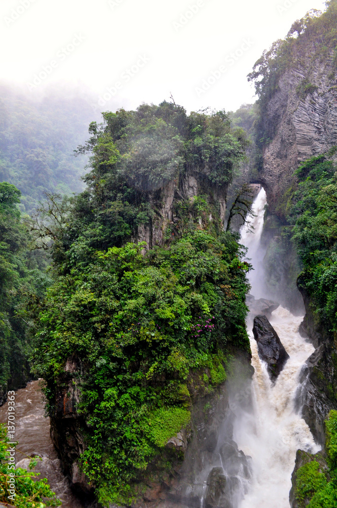 Pailon Del Diablo waterfall, in Banos de Agua Santa, Ecuador.