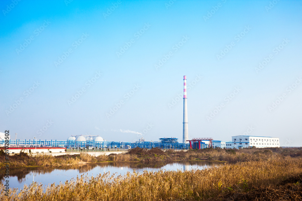 oil refinery plant near river