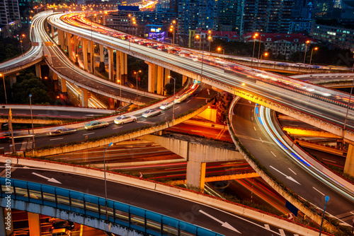 Shanghai overpass at night in China.