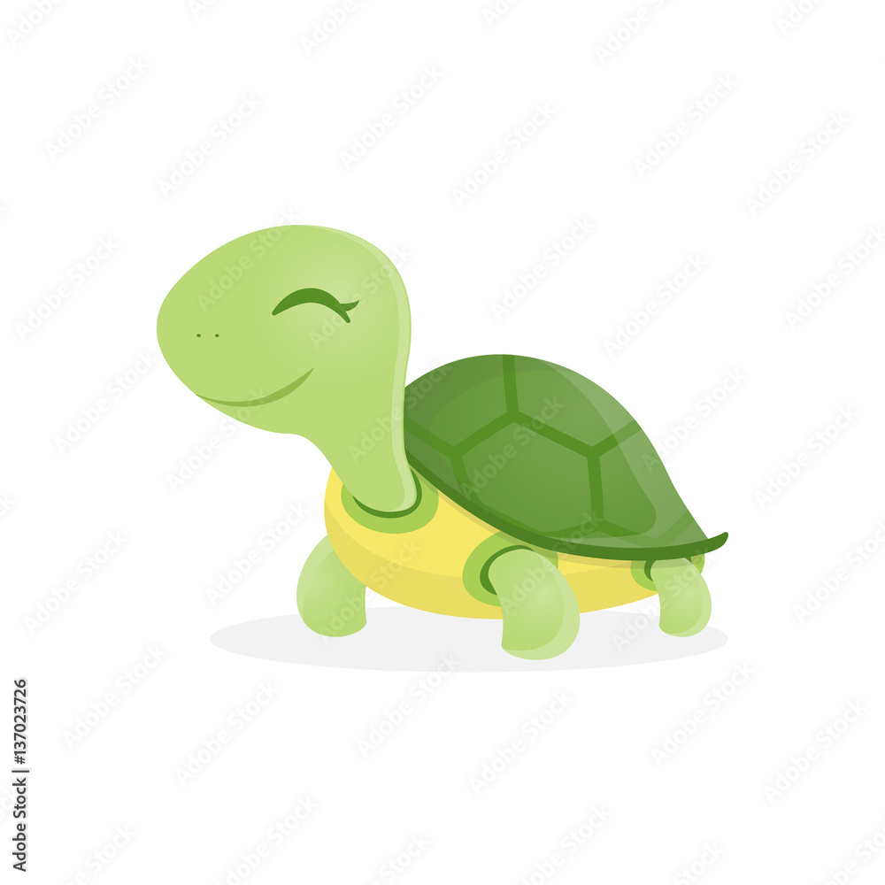 Naklejka premium Happy cute turtle walking with smile, Vector illustration.