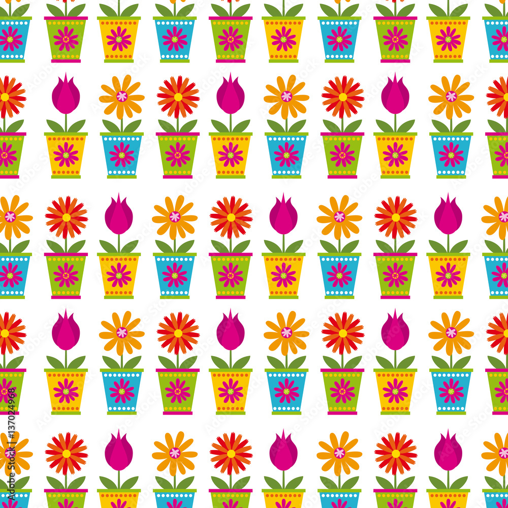 background with flowers in a pot icons. colorful design. vector illustration