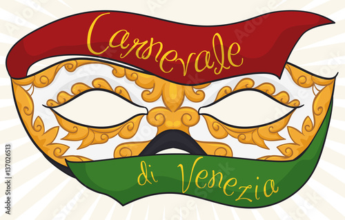 Colombina Mask with Ribbons for Celebration of Carnival of Venice, Vector Illustration