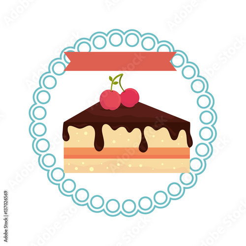 circular border with dessert with cream and cherry vector illustration