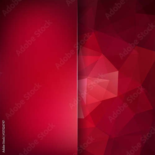 Geometric pattern, polygon triangles vector background in red tones. Blur background with glass. Illustration pattern