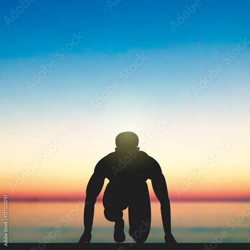 A Man, Ready To Run, Sunset, Seaside 
