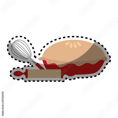 sticker colorful silhouette pie with bakery utensils vector illustration