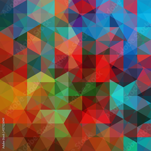 Background of red, blue, orange, green geometric shapes. Abstract triangle geometrical background. Mosaic pattern. Vector EPS 10. Vector illustration