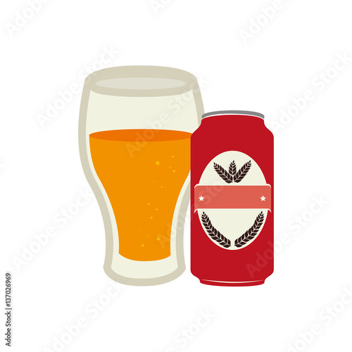 canned drink with glass cup of beer vector illustration