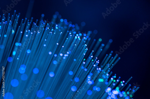 Fiber optics in blue, close up with bokeh