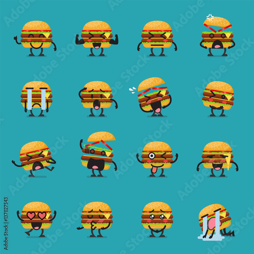 Burger character emoji set