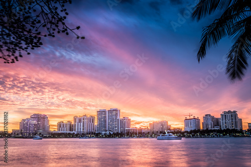 West Palm Beach skyline at sunset photo