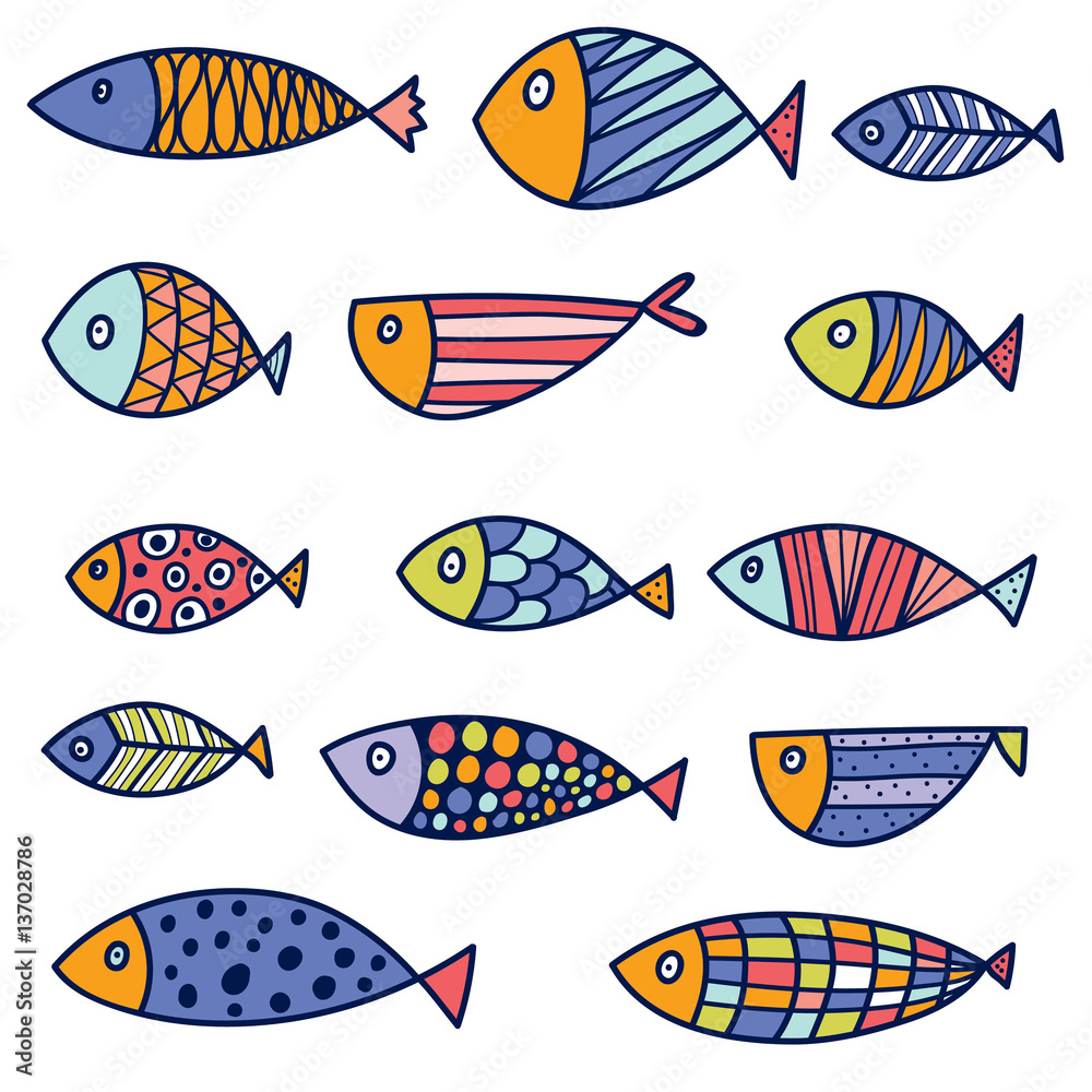 Fototapeta premium Colorful fish set.